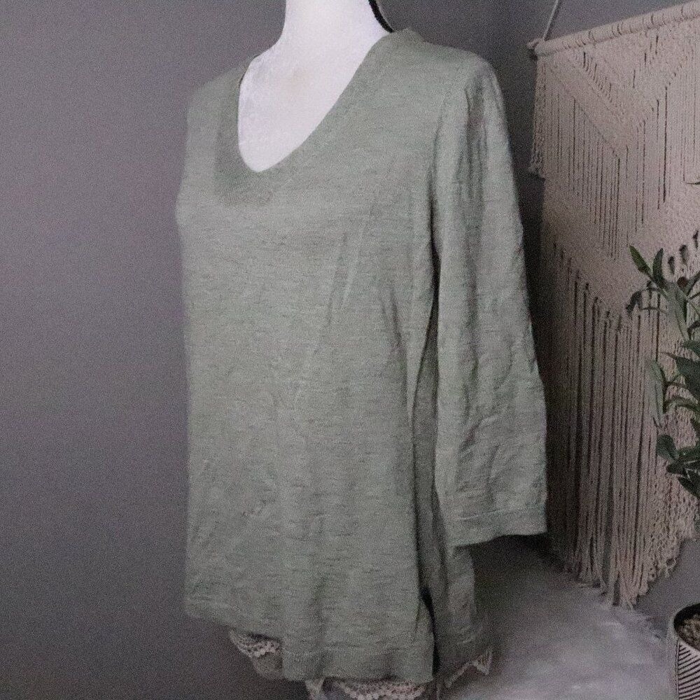Talbots Women's Green V-Neck 3/4 Sleeve Cotton Sweater Size L‎ Moss Green